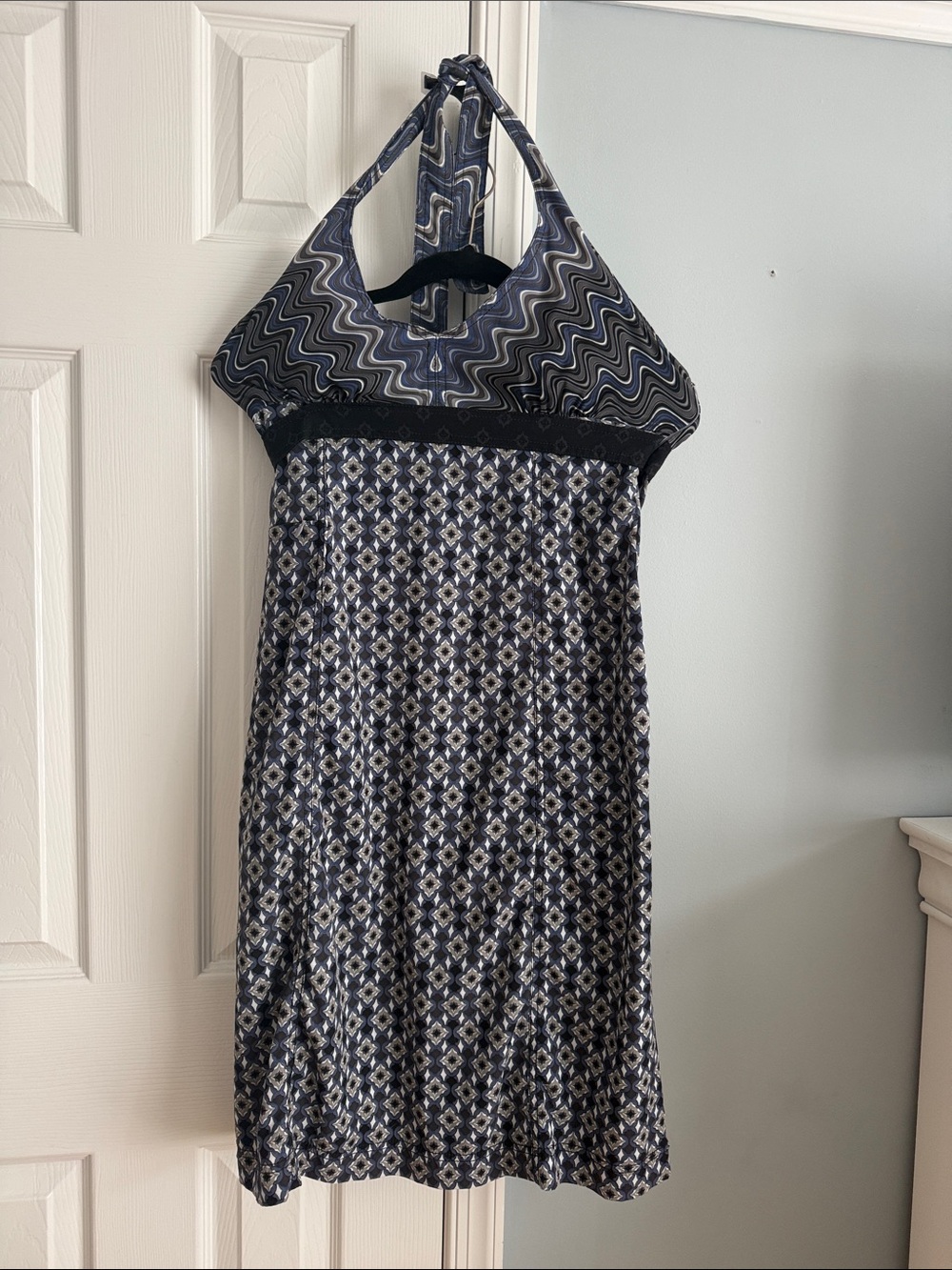 Athleta Navy and White Patterned Halter Dress